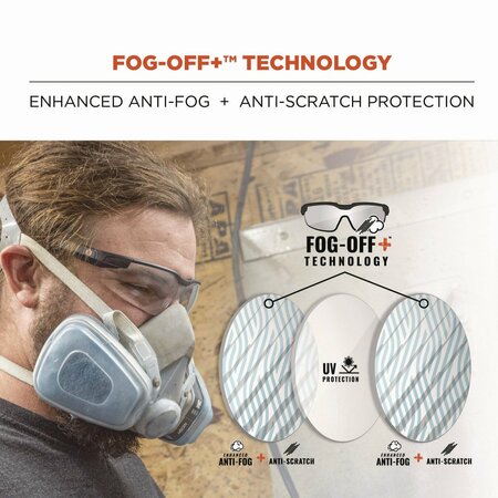 Ergodyne Skullerz DELLENGER Anti-Scratch/Enhanced Anti-Fog Safety Glasses w/Adj Temples, Black Frame, Clr Lens 50066